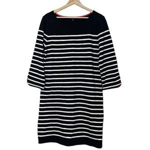 Talbots Womens Striped Black and White Knee Length Dress Size L Nautical Casual